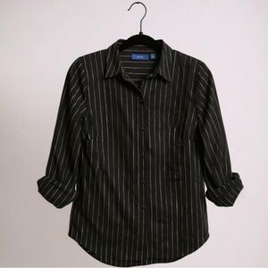 Apt. 9 Women's Black Pinstripe Button Down Shirt NWOT